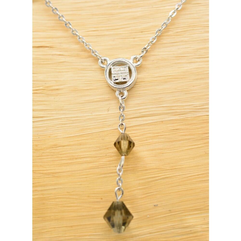 Givenchy Vintage Logo Y Drop Necklace 4G Crystal Signed NWT NOS 1980s Bin3D